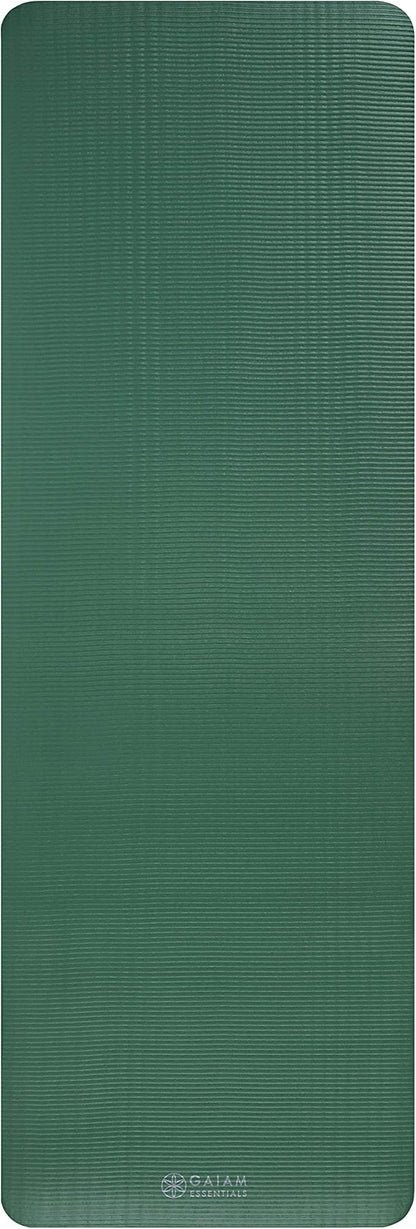 Gaiam Essentials 2/5" Thick (10mm) Yoga & Pilates, Fitness & Exercise Mat with Easy-Cinch Carrier Strap Cushion Support For Fitness and Gym Workouts