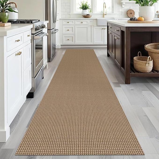 EARTHALL Runner Rug 3x12 Ft Washable Runners for Hallways Extra Long Woven Non Slip Entryway Runner Braided Kitchen Runner Indoor Outdoor Carpet Runners for Entryway, Hall, Foyers, Orange/Tan/Brown