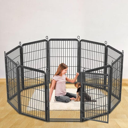Dog Playpen Outdoor, 32" Height 10 Panels Pet Fence with Low Threshold Full Gate, Large Dog Fence Outdoor for Yard, Heavy Duty Pet Playpen Metal Play Pen Fence for RV Camping