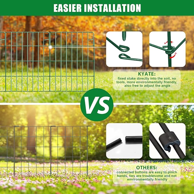 10 Pack Garden Fence Animal Barrier Fencing 1.44 inch Spacing Total 10.8ft (L) x 24in High Rustproof Metal Wire Yard Blocker Rabbit Dog Border for Outdoor Flower Bed Decor Green