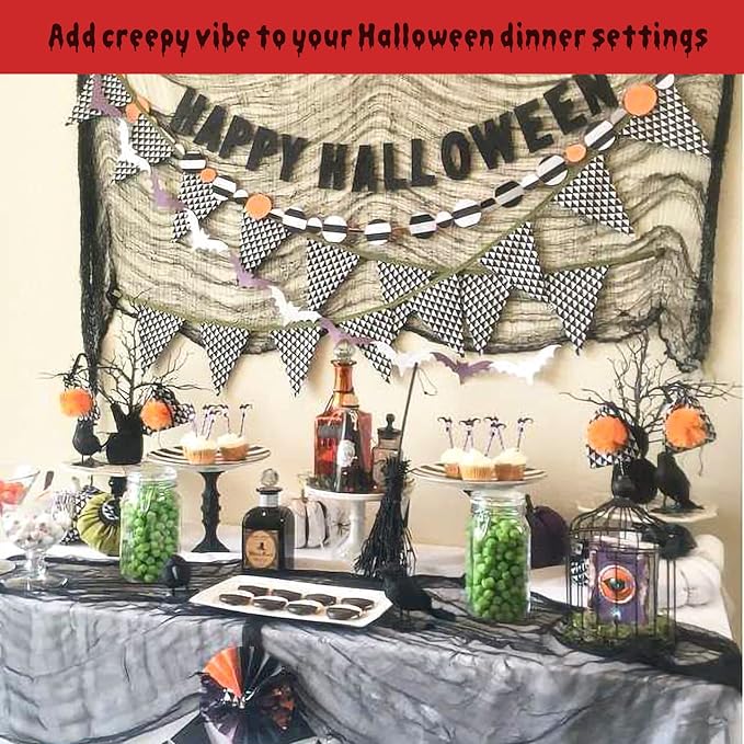 Legigo 6 Pack Balck Halloween Creepy Cloths Cheesecloths, Spooky Black Mesh Fabric Cheese Cloths for Crafts, Scary Gauze Fabric for Party Supplies Home Wall Doorway Outdoor Yard Decor