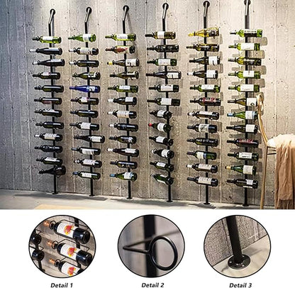 Wine Rack Wall Mounted, 72.8in High Metal Wine Bottle Holder for 12 Bottles, Kitchen Organization and Wine Storage for Commercial Restaurants Pantry Bar Wine Cellar (Black, six rows-72 Bottles)