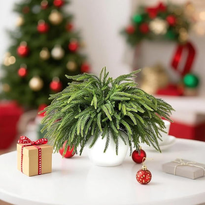 16 Pcs Norfolk Pine Stems, 19" Long Artificial Christmas Norfolk Pine Branches, Faux Greenery Stems, Real Touch Christmas Green Plants Branches for Vases, DIY Wreath, Xmas Home Decorations