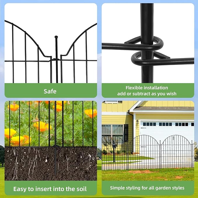 Decorative Metal Garden Fence 5 Panels, 32in (H) x 11.8ft (L) No Dig Dog Fence Outdoor for Yard, Temporary Rustproof Metal Wire Rabbit Dog Garden Border Fencing for Patio