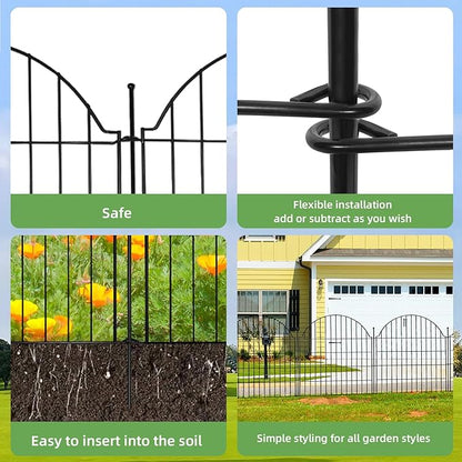 Decorative Metal Garden Fence 5 Panels, 32in (H) x 11.8ft (L) No Dig Dog Fence Outdoor for Yard, Temporary Rustproof Metal Wire Rabbit Dog Garden Border Fencing for Patio