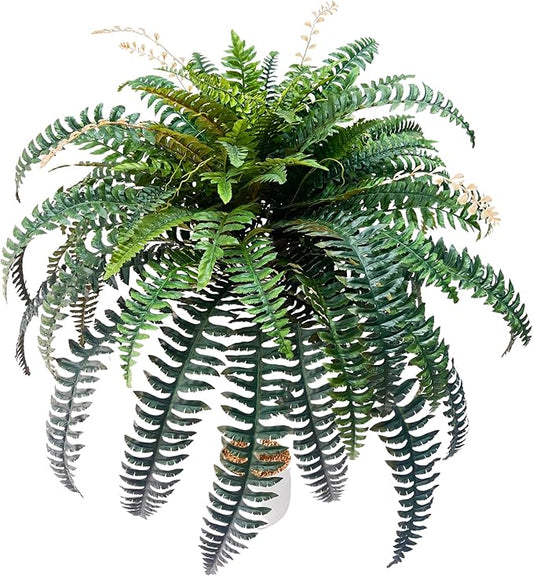 Giant Artificial Boston Ferns for Outdoors Large –UV Resistant Lifelike Faux Fern, Realistic Silk Greenery Plants Large Office, Home Decor,88 Branches,48 Inch Fake Fern Leaf Green.No Base.