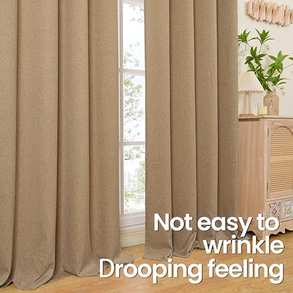 BGment Camel Linen Curtains 54 Inch Length for Short Window, Burlap Semi Sheer Drapes Light Filtering with Grommet Privacy Non See Through for Living Bedroom Farmhouse, 2 Panels, Each 52 Inch Wide