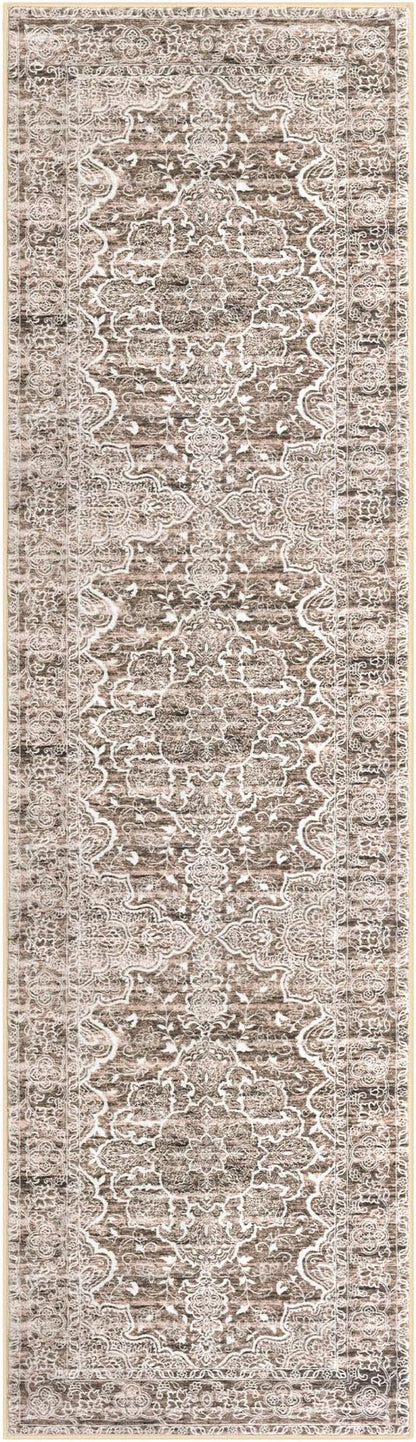 KUTA Vintage Washable Runner Rug, 2x8 Brown Runners for Hallways Non-Slip Kitchen Rugs Ultra Soft Printed Distressed Floral Medallion Carpet for Bedroom Living Room Nursery Playroom
