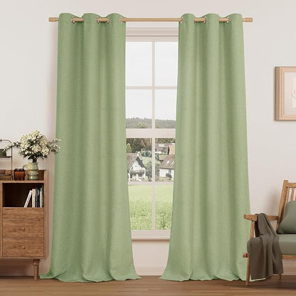 LAMIT Sage Green Linen Curtains for Living Room 84 inch Length 2 Panels, Linen Textured Thermal Insulated Curtains Privacy Grommet Drapes for Bedroom/Farmhouse, Set of 2 Panels, W38 x L84, Sage Green