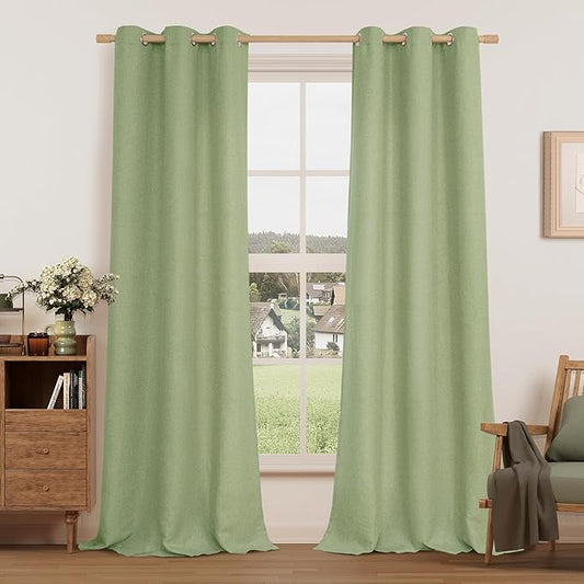 LAMIT Sage Green Linen Curtains for Living Room 84 inch Length 2 Panels, Linen Textured Thermal Insulated Curtains Privacy Grommet Drapes for Bedroom/Farmhouse, Set of 2 Panels, W38 x L84, Sage Green