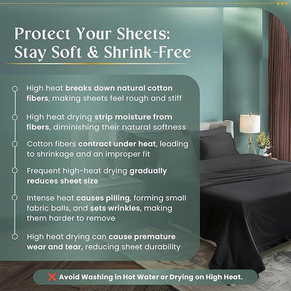 100% Cotton Sheets California King Size Sheets Set with Fitted Sheet & Pillowcase Sets, 800 TC Sateen Weave 4 PC Deep Pocket Cal King Sheet Set, Soft & Comfy Naturally Cool Luxury Bedding - Charcoal