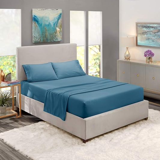 Nestl Split King Sheet Set - 1800 Ultra-Soft Microfiber Bed Sheets - Double Brushed - Deep Pockets - Easy Fit - 5 Piece Set - Bed Sheets & Pillowcases (Split King Size, Blue Heaven)
