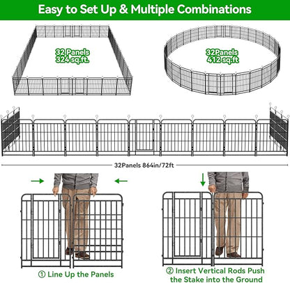 Dog Playpen Outdoor 32 Piece Panels Heavy Duty Dog Fence 40" Height with Thick Pipe Anti-Rust with Doors Portable for RV Camping Yard, Total 71FT, 406 Sq.ft, Snowy Black