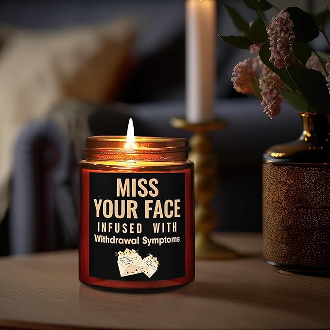 Funny Friend Gifts for Women Men - Miss Your Face Candle - Friendship, Birthday Gift for Her Him - Gifts for Best Friend Bestie Sister Mom - Fun Relaxing Gift - Natural Soy Wax Candle for Home
