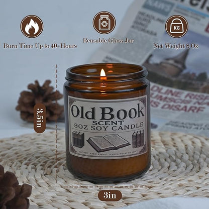 Old Book Candle, Book Lovers Gifts Ideas for Readers, Reading Accessories, Bookish Present, Birthday Gifts for Women, Bookworm, Librarian, Men