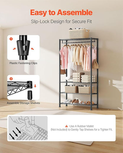 VEVOR Clothing Garment Rack, Heavy Duty Closet Wardrobe, Adjustable Tiers Clothes Racks with Steel Frame, for Bedroom, Clothing Store, Hallway