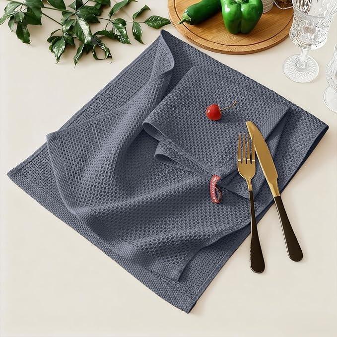 Kitinjoy 100% Cotton Kitchen Towels and Dishcloths Set, 8 Pack Waffle Weave Dish Towels Ultra Soft Absorbent Quick Drying Dish Rags, 13 x 28 Inch and 12 X 12 Inch, Dark Grey