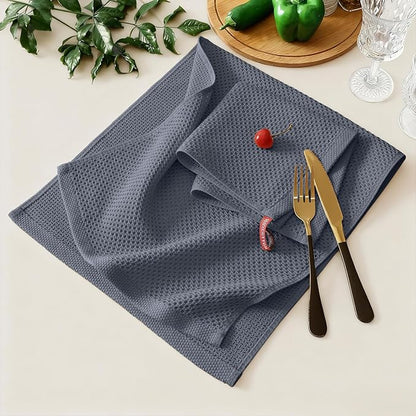 Kitinjoy 100% Cotton Kitchen Towels and Dishcloths Set, 8 Pack Waffle Weave Dish Towels Ultra Soft Absorbent Quick Drying Dish Rags, 13 x 28 Inch and 12 X 12 Inch, Dark Grey