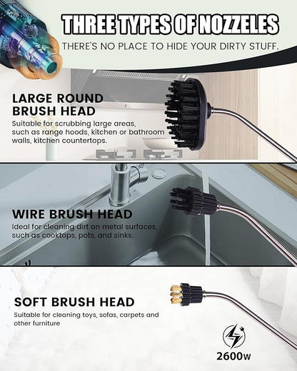FoundGo 1700W Tankless Handheld Steam Cleaner with 7 Brushes 20s Heating to 239℉ Pressurized Portable Steam Cleaner, Cleaning Home/Kitchen/Car & More-Black