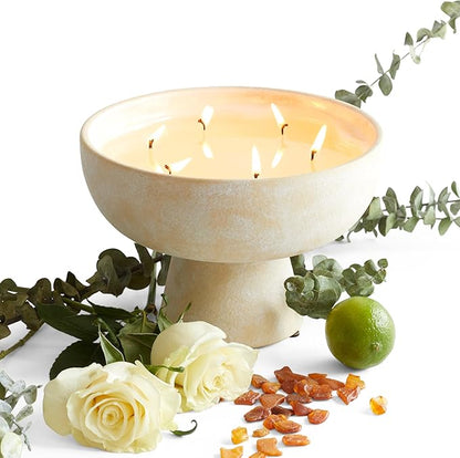 Blueme Focus Candle | Eucalyptus & Lime | 6 Wick - Refillable Wellness Candle with Essential Oils, Hand Finished & Poured Soy Wax Blend Ceramic Vessel, Natural Cotton Wicks | Giant 45 oz