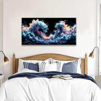 QSQ Abstract Wall Art Colorful Waves Canvas Art Wall Decor Artwork Abstract Wall Decor Modern Minimalist Canvas Painting Bathroom Picture For Bedroom Office Home Wall Decoration 20" X 40"