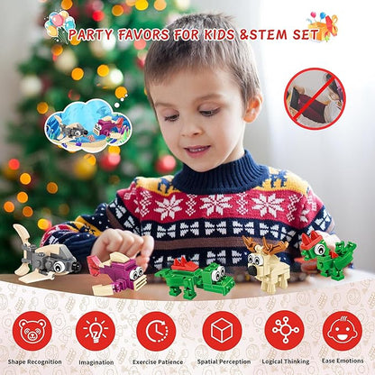 24 Pcs Animal Building Sets 24 Packs Valentines Party Favors For Kids, 72 Kinds of Transformable Building Block Toy, Goodie Bag Stuffers, Classroom Student Prizes Birthday Gifts for Kid Age 6+