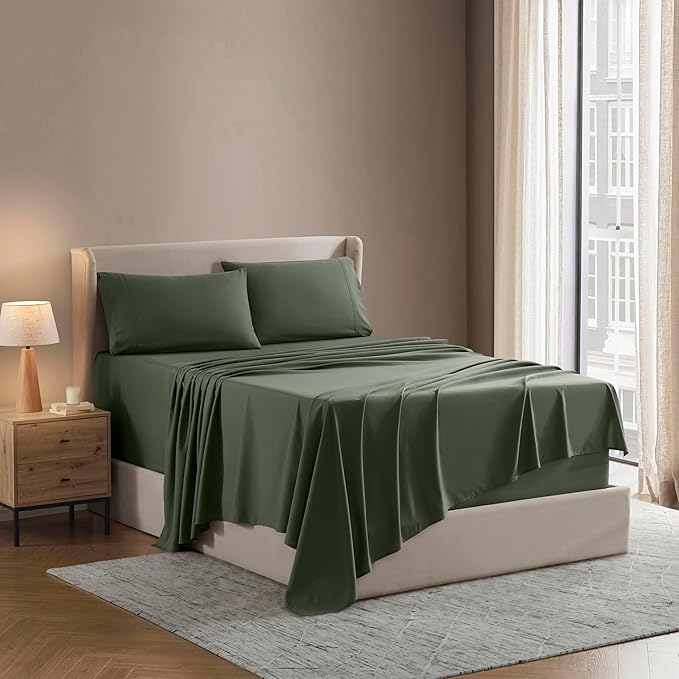Nestl Full Sheet Set - Luxury 1800 Ultra-Soft Microfiber Full Bed Sheets - Double Brushed - Deep Pockets - Easy Fit - 4 Piece Set - Bedding Sheets & Pillowcases (Full, Olive Green)