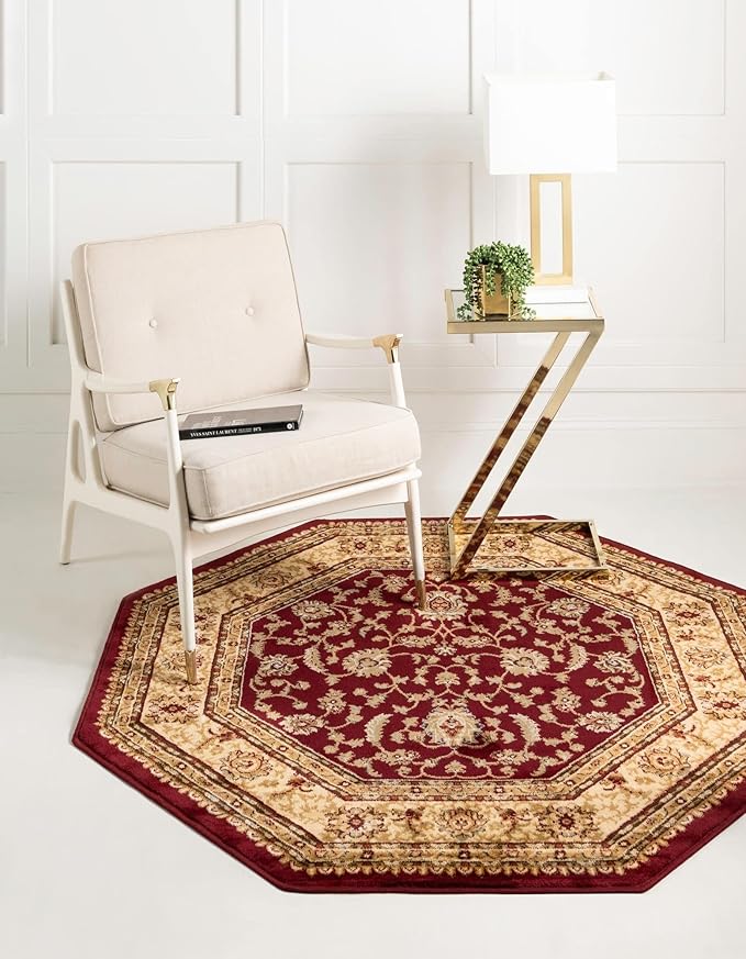Rugs.com Aditi Collection Rug – 8' Octagon Red Low Rug Perfect for Living Rooms, Kitchens, Entryways