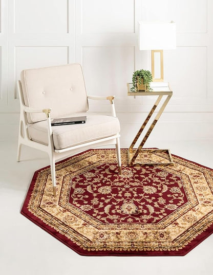 Rugs.com Aditi Collection Rug – 8' Octagon Red Low Rug Perfect for Living Rooms, Kitchens, Entryways