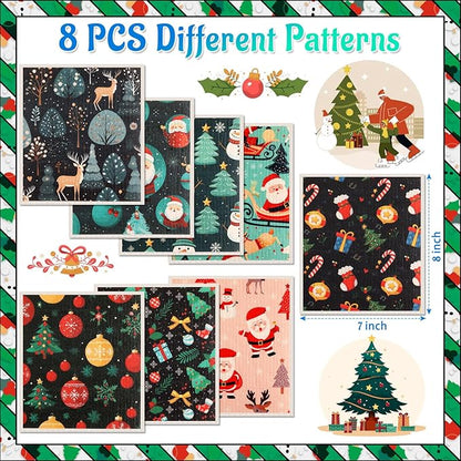 Lucomb 8 Pack Christmas Swedish Dishcloths Reusable, Kitchen Sponges Soft Absorbent Dish Towels Swedish Dish Cloths Washable Decorative for Kitchen Washing Dishes Bathroom Office Hand Towel Cleaning
