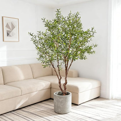 Fake Tree Faux Olive Tree Artificial Olive Trees 8 Feet Plus Branch Realistic Potted Silk Indoor Large Fruit for Home Offices, Living Rooms, Bedrooms, Stairs and Foyer Decor