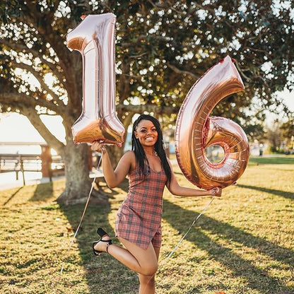 40 Inch Rose Gold Large Numbers Balloons 0-9, Self Inflating Foil Number 9 Helium Balloons for 9th Girls, Big Digit 9 Balloons for Women Birthday Party Anniversary Graduation Supplies Decorations