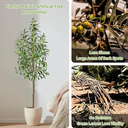 Artificial Olive Tree 5FT Tall Faux Silk Plant 60inch Fake Olive Tree with Trunk and Lifelike Fruits for Home Office Decor Indoor 1pack