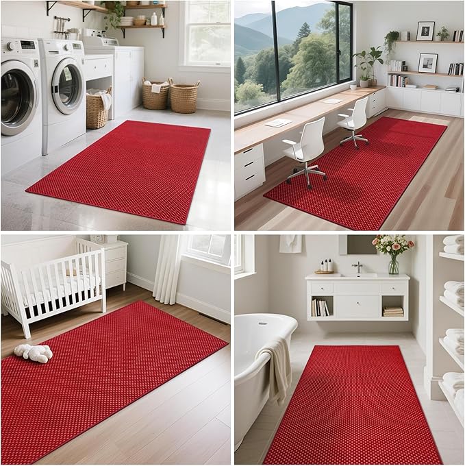 2x8 ft Hallway Runner Rug Extra Long Boho Woven Kitchen Runner Rugs Mat Non Slip Washable, Soft Entryway Laundry Hall Floor Runner Carpet for Indoor Backdoor Bedroom Hallway Living Room, Red