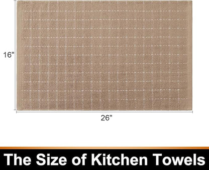 Mordimy 100% Cotton Terry Cloth Kitchen Towels, Super Soft and Absorbent Dish Towels for Drying, Checkered Designed Hand Towels for Kitchen, 16 x 26 Inches, 6 Pack, Tan
