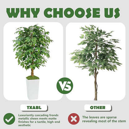 Artificial Ficus Tree 5FT Faux Floor Tree with Planter UV Resistant Potted Fake Silk Plant, Real Wood Trunk-Indoor Outdoor Lifelike Fake Ficus Tree for Home, Living Room Bedroom Topiary Tree