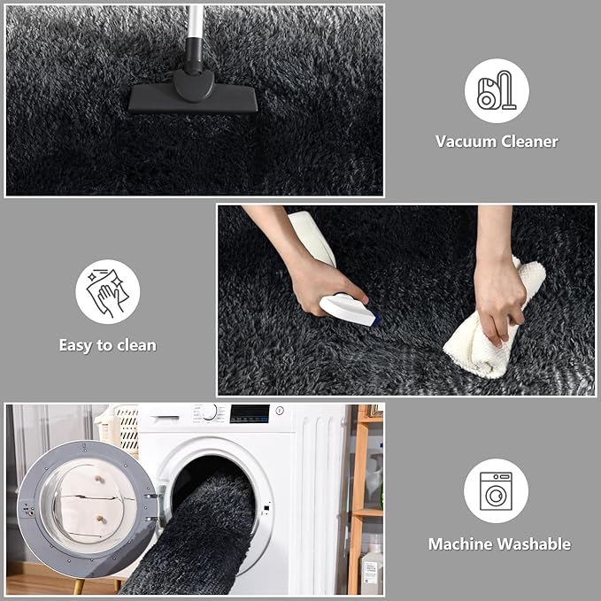 DweIke Luxury Fluffy Kids Rugs for Living Room Bedroom, 4x6 Feet Shaggy Black and White Area Rug for Girls Boys, Upgrade Plush Non-Slip and Washable Colorful Fuzzy Carpet for Dorm Nursery Decor
