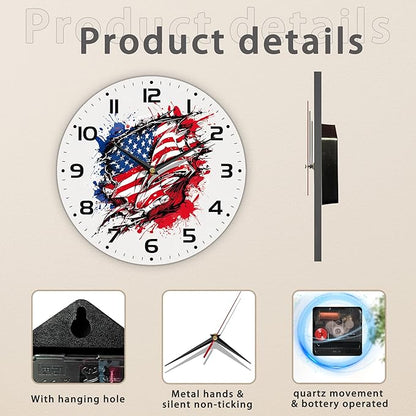 American Flag Street Art Style Wall Clock Silent Non-Ticking Battery Operated Clock 10 Inch, Home Decor for Living Room, Kitchen, Bedroom and Office