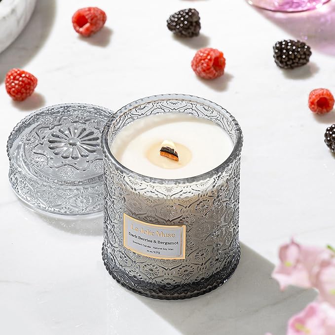 LA JOLIE MUSE Dark Berries & Bergamot Scented Candles, 19 oz Large Glass Jar Candle, Candle Gifts for Women&Men, Natural Soy Candles for Home, 90 Hours Long Burning Time