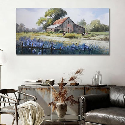 Ardemy Farmhouse Barn Canvas Wall Art for Living Room Large Farm Cow Pictures Paintings Wall Decor Vintage Artwork Bedroom Dining Room Home Office,48"x24"
