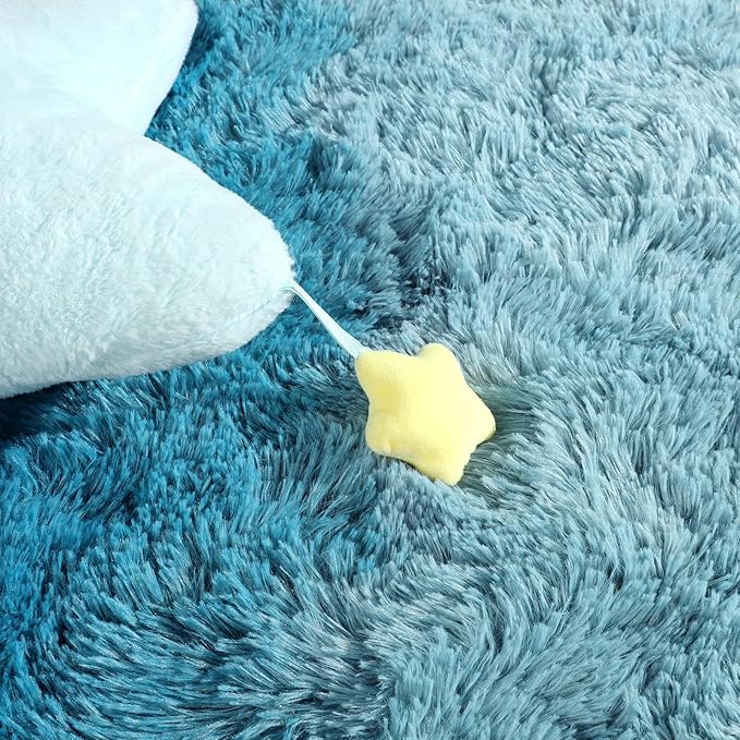 DweIke Luxury Shaggy Runner Rugs for Bedroom, 2x6 Feet Fluffy Runners Carpet for Girls Boys Kids, Non-Slip Extra Comfy Plush Bed Beside Rug for Living Room Nursery Home Decor, Black and Blue