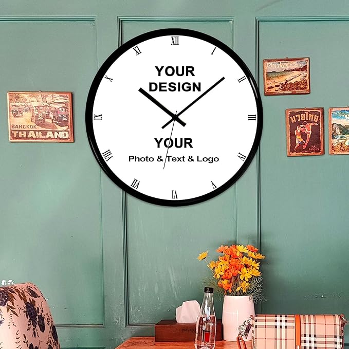 Personalized Wall Clock with Picture Logo and Text Custom Family Photo Decor Clock for Home Bedroom and Office Providing Decoration Clocks Gift'S for Family and Friend