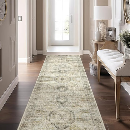 Washable Runner Rugs for Bedroom - 2x6 Runner Rug Non Slip, Ultra-Thin Entryway Runner, Soft Abstract Kitchen Runner for Hallway, Laundry, Bathroom, Indoor Door Mat(2'x6', Grey/Yellow)