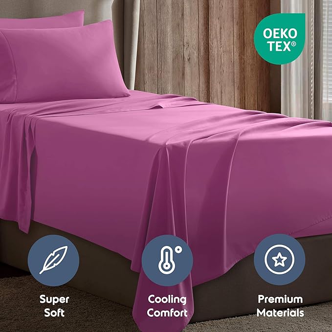 Nestl Twin Sheet Set - 1800 Ultra-Soft Microfiber Twin Bed Sheets - Double Brushed - Deep Pockets - Easy Fit - Extra Soft - 3 Piece Set - Bedding Sheets & Pillowcases (Twin, Light Pink)