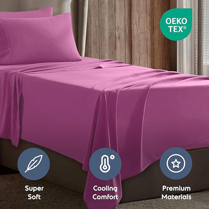 Nestl Twin Sheet Set - 1800 Ultra-Soft Microfiber Twin Bed Sheets - Double Brushed - Deep Pockets - Easy Fit - Extra Soft - 3 Piece Set - Bedding Sheets & Pillowcases (Twin, Light Pink)