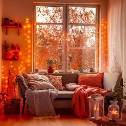 JMEXSUSS 66ft 200 LED Halloween Lights Outdoor Indoor, Connectable Orange String Lights Clear Wire, Fall Light Plug in for Fireplace Tree Garden Patio Thanksgiving Fall Halloween Decor