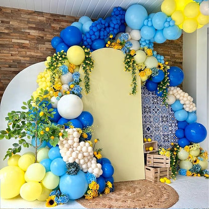 Yellow Blue Balloons, 60pcs 12 Inch Blue Yellow White Balloons, Dark Blue Gold Confetti Latex Balloon Helium for Graduation Birthday Wedding Baby Shower Party Decoration