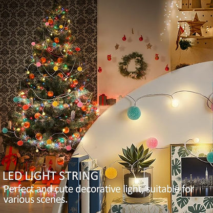 LED Pom Poms Fairy Lights - 21Feet, 20 LED, Battery Operated, Warm White Globe Lights Cute for Home,Kids Playhouse, Holiday, Christmas, Kids Room Party Birthday Wedding Valentines Decorations