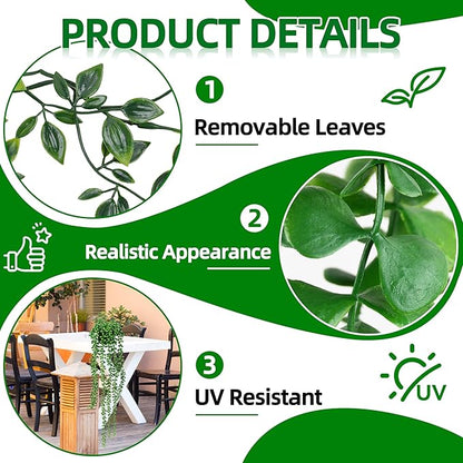Palonu Artificial Hanging Plants for Shelf, 4 Pack Fake Potted Greenery Faux Eucalyptus Vine, Mandala Vine, String of Pearls,Pea pod Leaves in Pot for Office Living Room Bathroom Indoor Outdoor Décor
