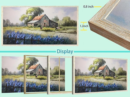 Ardemy Farmhouse Canvas Wall Art Large Framed Vintage Farm Cow Pictures Wall Decor Living Room Village Nature Painting Artwork Wall Art Bedroom Dining Room Home Office, 48"x24"